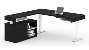 Standing Desks - Electronically Adjustable Bestar 72in W L-Shaped Standing Desk with Credenza
