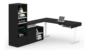 Standing Desks - Electronically Adjustable Bestar 72in W L-Shaped Standing Desk with Credenza and Storage Unit