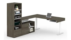 Standing Desks - Electronically Adjustable Bestar 72in W L-Shaped Standing Desk with Credenza and Storage Unit