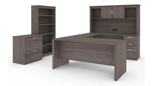 Office Suites Bestar U or L-Shaped Executive Desk with Hutch, Lateral File Cabinet and Bookcase