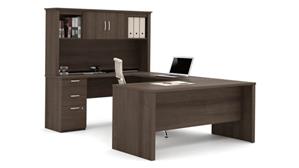 Office Suites Bestar U or L-Shaped Executive Desk with Hutch, Lateral File Cabinet and Bookcase