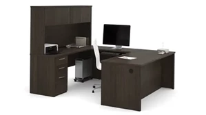 U Shaped Desks with Hutch Bestar 72in W U-Shaped Executive Desk with Pedestal and Hutch