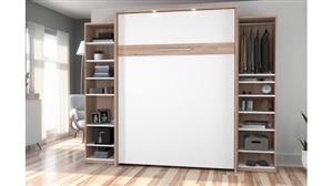 Murphy Beds - Queen Bestar Office Furniture 105in W Queen Murphy Bed and 2 Narrow Closet Organizers with Drawers