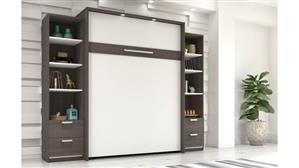 Murphy Beds - Queen Bestar Office Furniture 105in W Queen Murphy Bed and 2 Narrow Closet Organizers with Drawers
