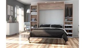 Murphy Beds - Queen Bestar Office Furniture 105in W Queen Murphy Bed with 2 Narrow Closet Organizers
