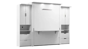 Murphy Beds - Queen Bestar Office Furniture 114in W Queen Murphy Bed with Desk and 2 Storage Cabinets