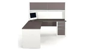 L Shaped Desks with Hutch Bestar 72in W x 83in D L-Shaped Workstation with Hutch