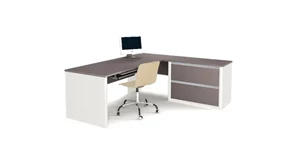 L Shaped Single Pedestal Desks Bestar Office Furniture 72in W x 83in D L-Shaped Workstation