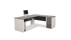 L Shaped Single Pedestal Desks Bestar 72in W x 83in D  L-Shaped Workstation