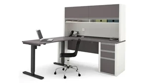 L Shaped Desks with Hutch Bestar Office Furniture L Shaped Desk with Hutch & Adjustable Height Table