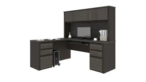 L Shaped Desks with Hutch Bestar 72in W x 63in D L-Shaped Workstation with 2 Pedestals