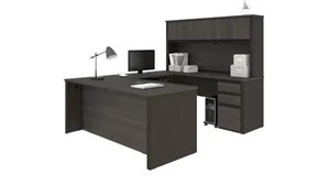 U Shaped Desks with Hutch Bestar 72in W x 93in D U-Shaped Workstation with 2 Pedestals