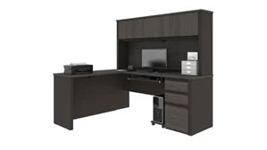 L Shaped Desks with Hutch Bestar 72in W x 63in D L-Shaped Workstation with 1 Pedestal