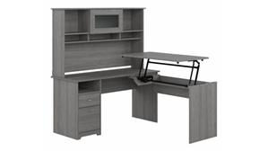 Adjustable Height Desks & Tables Bush Furniture 60in W 3 Position L-Shaped Sit to Stand Desk with Hutch