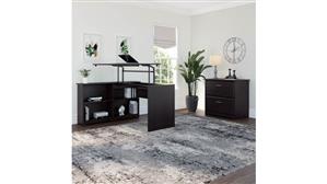 Adjustable Height Desks & Tables Bush Furniture 52in W 3 Position Sit to Stand Corner Bookshelf Desk with Lateral File Cabinet
