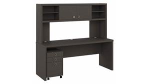 Office Credenzas Bush Furniture 72in W Credenza Desk, 3 Drawer Mobile Pedestal and Hutch