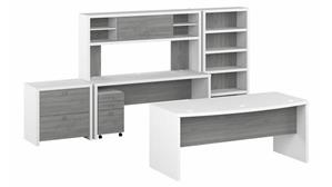 Executive Desks Bush Furniture 72in W Bow Front Desk, 72in W Credenza Desk, 72in W Hutch, Bookcase, Lateral File and 3 Drawer Mobile File