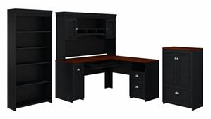 L Shaped Desks Bush Furniture 60in W L-Shaped Desk with Hutch, Storage Cabinet with File Drawer and 5 Shelf Bookcase