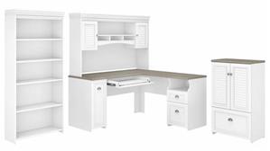 L Shaped Desks Bush Furniture 60in W L Shaped Desk with Hutch, Storage Cabinet with File Drawer and 5 Shelf Bookcase