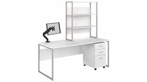 Computer Desks Bush Furniture 72in W x 30in D Computer Desk with Hutch, Monitor Arm and Assembled Mobile File Cabinet