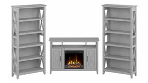 TV Stands Bush Furniture Tall Electric Fireplace TV Stand for 55in TV with 5 Shelf Bookcases (Set of 2)