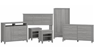 Full Size Beds Bush Furniture 6 Piece Bedroom Set with Full/Queen Size Headboard and Storage