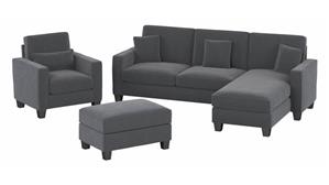 Sofas Bush Furniture 102in W Sectional Couch with Reversible Chaise Lounge, Accent Chair, and Ottoman