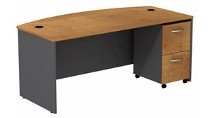 Computer Desks Bush Furniture 72in W Bow Front Desk with Assembled 2 Drawer Mobile Pedestal