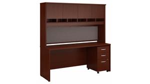 Office Credenzas Bush Furniture 72in W x 24in D Credenza Desk with Hutch and Assembled 3 Drawer Mobile File Cabinet