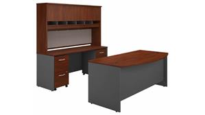 Computer Desks Bush Furniture 72in W Bow Front Desk, 72in W Credenza with Hutch and (2) Assembled Mobile File Cabinets