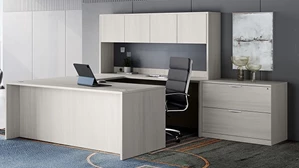 U Shaped Desks with Hutch Office Source 71in x 107in U-Shaped Desk Shell with 4 Laminate Door Hutch and Lateral File