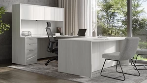 U Shaped Desks with Hutch Office Source 71in x 112in Bow Front U-Shaped Double Pedestal Desk with 4 Laminate Door Hutch
