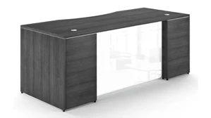 Stand-Alone Desk Shells Corp Design 66in x 30in Rectangular Desk Shell with White Glass Modesty Panel