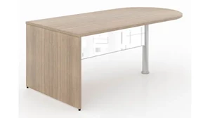 Stand-Alone Desk Shells Corp Design Bullet End Desk with White Glass Modesty Panel