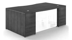 Stand-Alone Desk Shells Corp Design 72in x 42in Bow Front Desk Shell with White Glass Modesty Panel