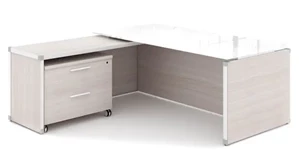 L Shaped Single Pedestal Desks Corp Design Executive L Shaped Desk with White Glass Top