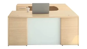 U Shaped Double Pedestal Desks Corp Design 72in x 108in Bow Front U Shaped Desk with Glass Modesty Panel