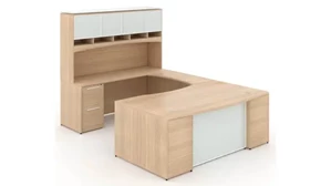 U Shaped Desks with Hutch Corp Design 72in x 108in Bow Front U Shaped Desk with Glass Modesty Panel