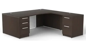 L Shaped Double Pedestal Desks Corp Design 72in x 84in Bow Front L Shaped Desk with White Glass Modesty Panel