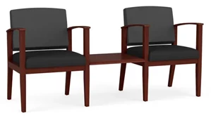 Lobby & Guest Chairs - Wood Lesro 2 Chairs with Connecting Center Table, Upholstered Seat, Upholstered Back