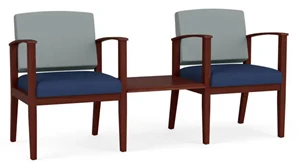 Lobby & Guest Chairs - Wood Lesro 2 Chairs with Connecting Center Table, Upholstered Seat, Upholstered Back