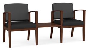 Lobby & Guest Chairs - Wood Lesro 2 Chairs with Connecting Center Table, Upholstered Seat, Upholstered Back
