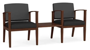 Lobby & Guest Chairs - Wood Lesro 2 Chairs with Connecting Center Table, Upholstered Seat, Upholstered Back