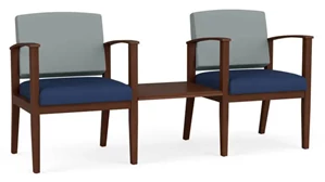 Lobby & Guest Chairs - Wood Lesro 2 Chairs with Connecting Center Table, Upholstered Seat, Upholstered Back