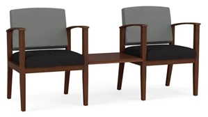 Lobby & Guest Chairs - Wood Lesro 2 Chairs with Connecting Center Table, Upholstered Seat, Upholstered Back