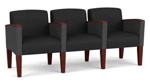 Lobby & Guest Chairs - Wood Lesro 3 Seats with Center Arms, Upholstered Seat, Back and Arms
