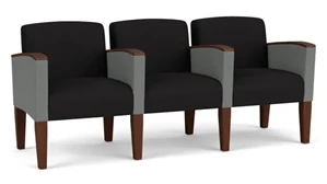 Lobby & Guest Chairs - Wood Lesro 3 Seats with Center Arms, Upholstered Seat, Back and Arms
