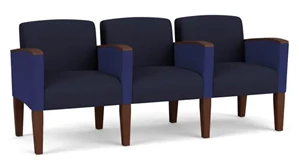 Lobby & Guest Chairs - Wood Lesro 3 Seats with Center Arms, Upholstered Seat, Back and Arms