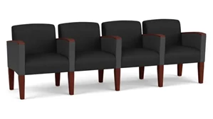Lobby & Guest Chairs - Wood Lesro 4 Seats with Center Arms, Upholstered Seat, Back and Arms