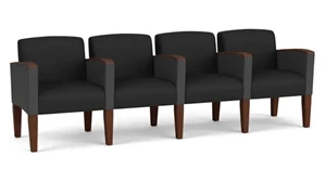 Lobby & Guest Chairs - Wood Lesro 4 Seats with Center Arms, Upholstered Seat, Back and Arms
